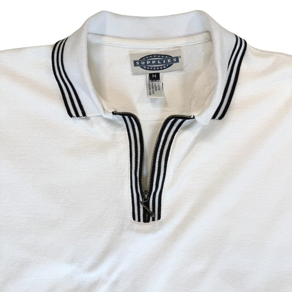 Vtg Mens Quarter Zip Polo Shirt Medium Striped Trim Retro Old Money Tennis Sport